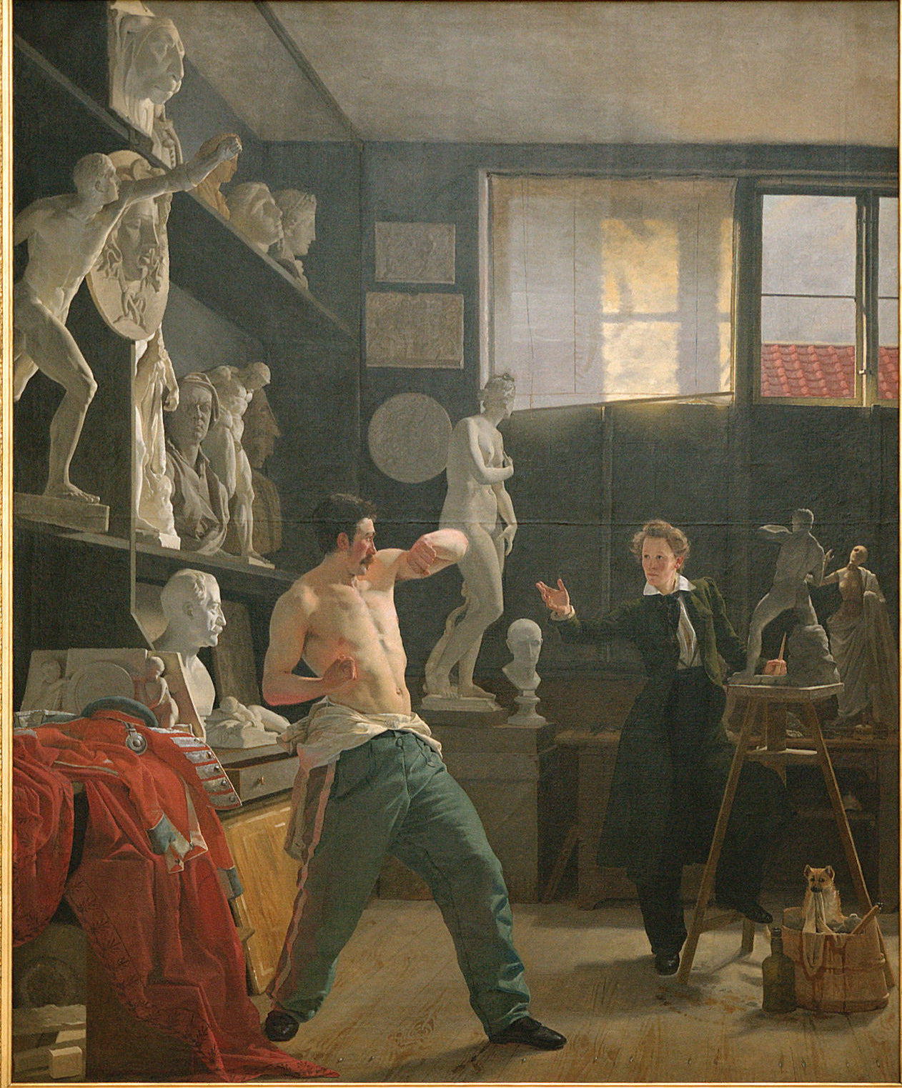 Sculptor Christen Christensen in his Studio, vintage artwork by Wilhelm Bendz, A3 (16x12") Poster Print