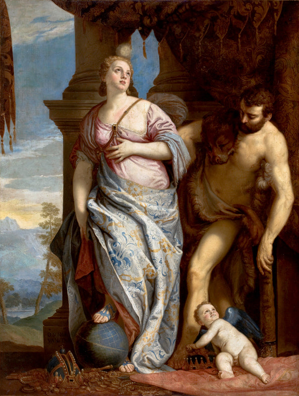 Allegory of Wisdom and Strength (after Veronese), vintage artwork by François Boucher, 12x8" (A4) Poster