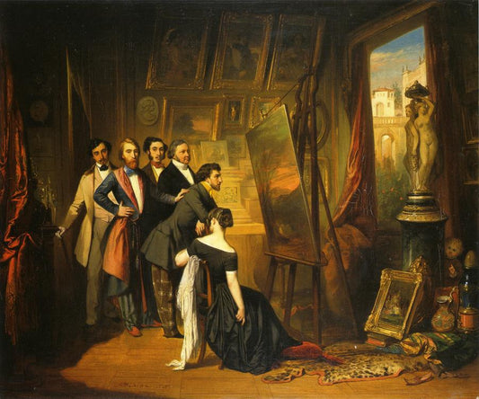 Interior of Bruyas's Study, vintage artwork by Auguste Glaize, A3 (16x12") Poster Print