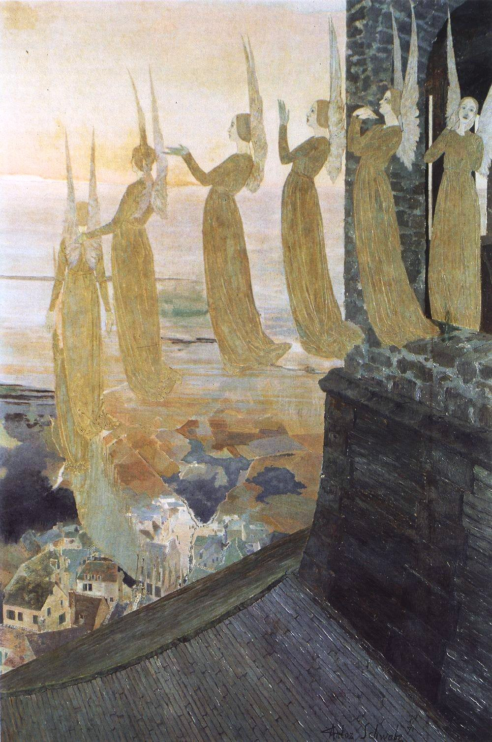Evening Bells, vintage artwork by Carlos Schwabe, 12x8" (A4) Poster