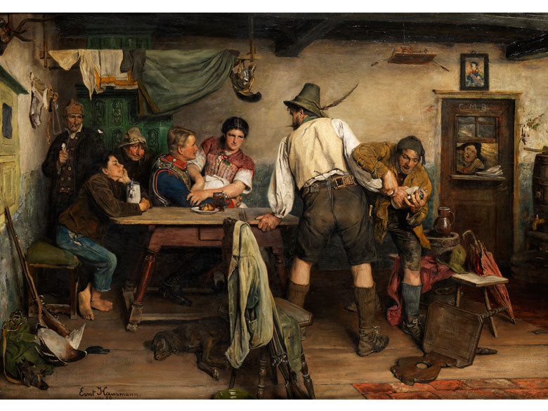 The Hunter in the Tavern, vintage artwork by Ernst Friedrich Hausmann, 12x8" (A4) Poster