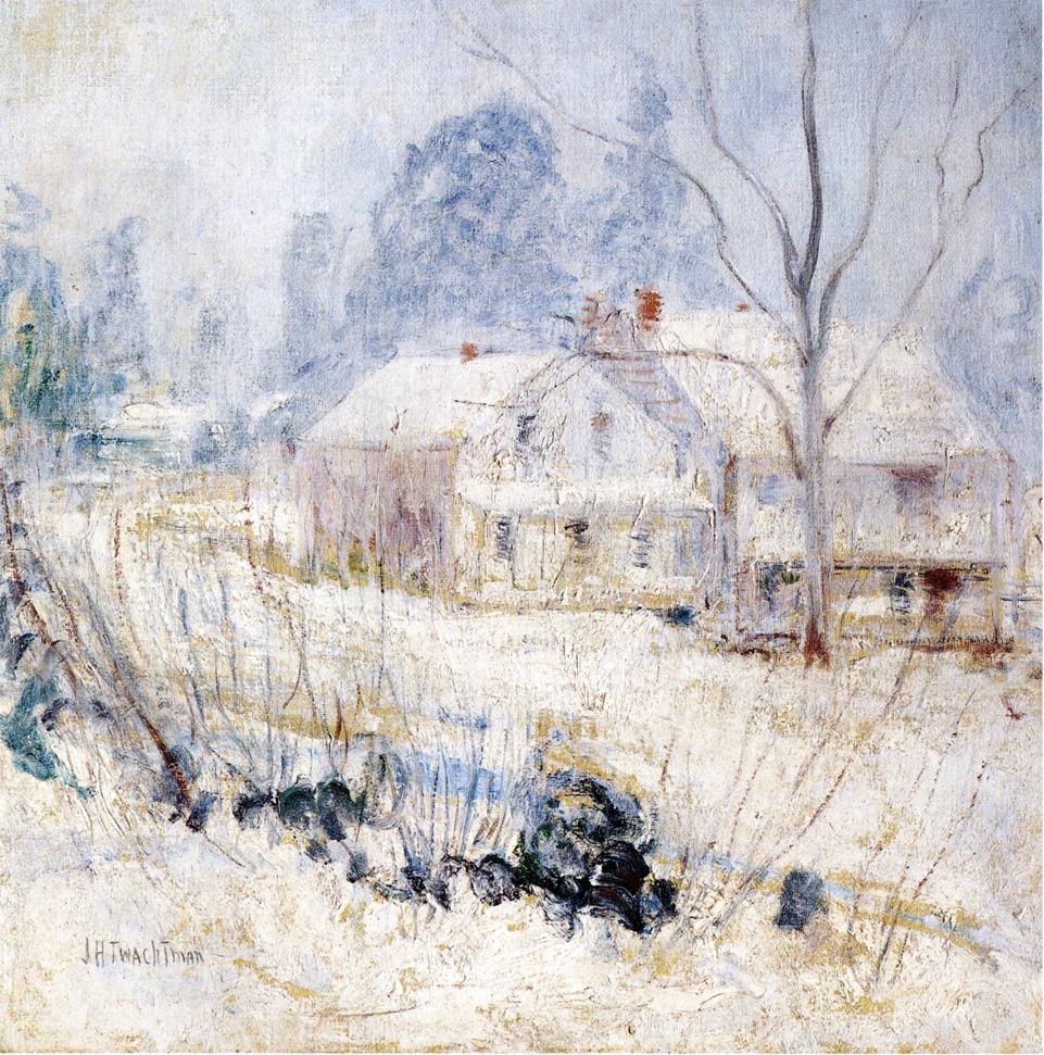 Country House in Winter, Cos Cob, vintage artwork by John Twachtman, 12x8" (A4) Poster