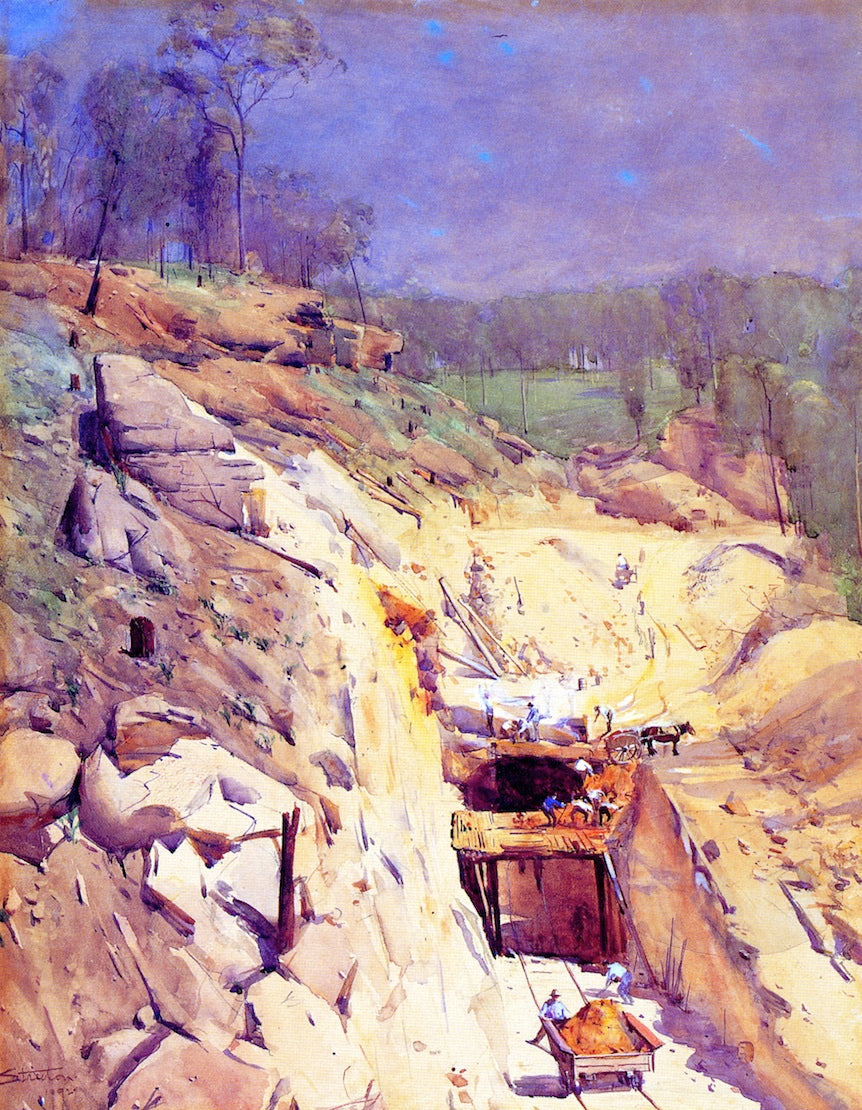 Blue Mountain Tunnel, vintage artwork by Sir Arthur Streeton, 12x8" (A4) Poster
