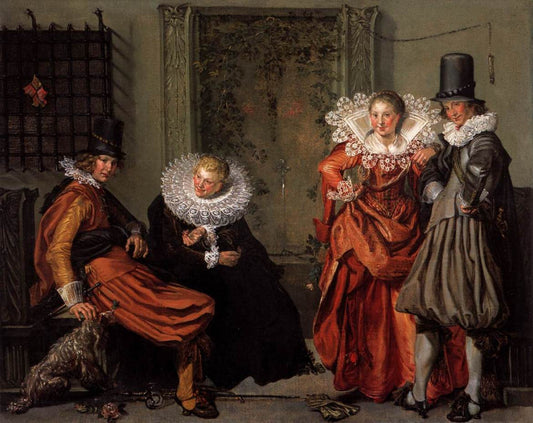 Dignified Couples Courting, vintage artwork by Willem Buytewech, 12x8" (A4) Poster