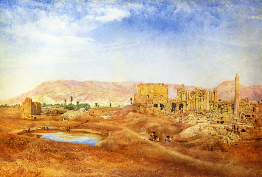 View at Karnak, Egypt, vintage artwork by Henry Roderick Newman, 12x8" (A4) Poster