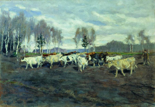 A Cowherd, vintage artwork by Alexei Stepanov, 12x8" (A4) Poster