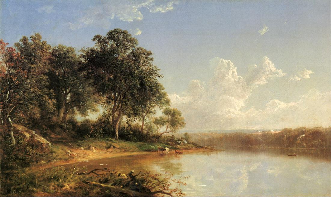 Afternoon along the Banks of a River, vintage artwork by David Johnson, 12x8" (A4) Poster
