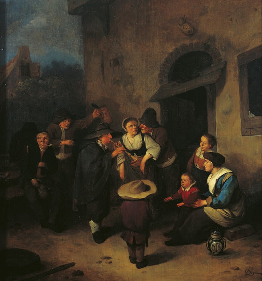 Outside an Inn, vintage artwork by Cornelis Pietersz  Bega, 12x8" (A4) Poster