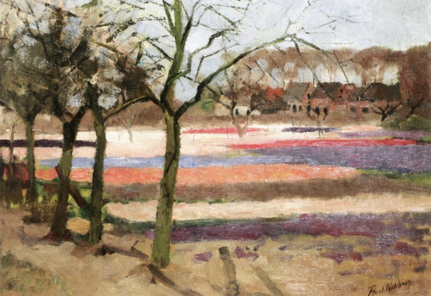 Bulb Fields, vintage artwork by Ferdinand Hart Nibbrig, 12x8" (A4) Poster