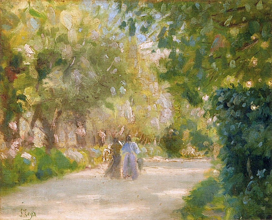 Two Women on a Path, vintage artwork by Silvestro Lega, 12x8" (A4) Poster