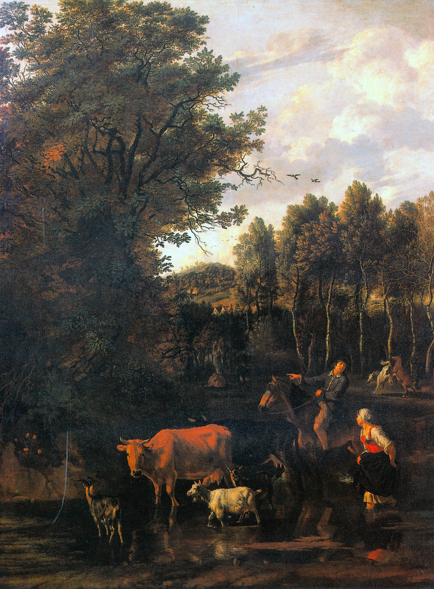 Crossing a Ford, vintage artwork by Jan Siberechts, 12x8" (A4) Poster