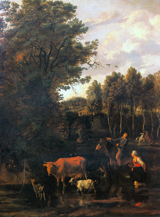 Crossing a Ford, vintage artwork by Jan Siberechts, 12x8" (A4) Poster