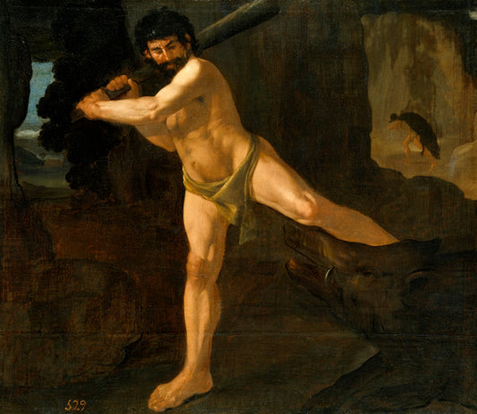Hercules Fighting the Boar Erymanthian, vintage artwork by Francisco de Zurbarán, 12x8" (A4) Poster