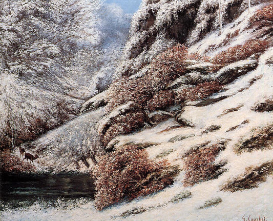 Deer in a Snowy Landscape, vintage artwork by Gustave Courbet, A3 (16x12") Poster Print