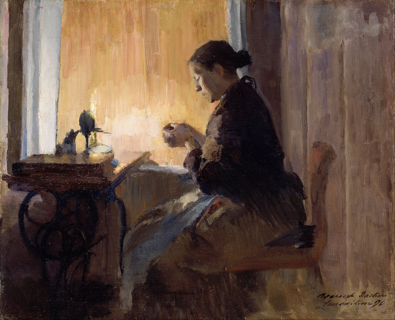 by  Lamp Light, vintage artwork by Harriet Backer, 12x8" (A4) Poster