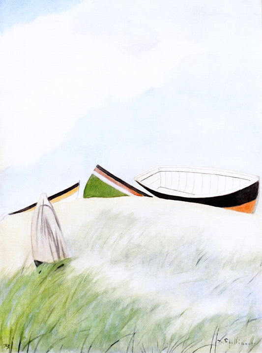 Figure in the Dunes and Boats, vintage artwork by Leon Spilliaert, 12x8" (A4) Poster