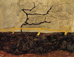 Bare Tree behind a Fence, vintage artwork by Egon Schiele, 12x8" (A4) Poster