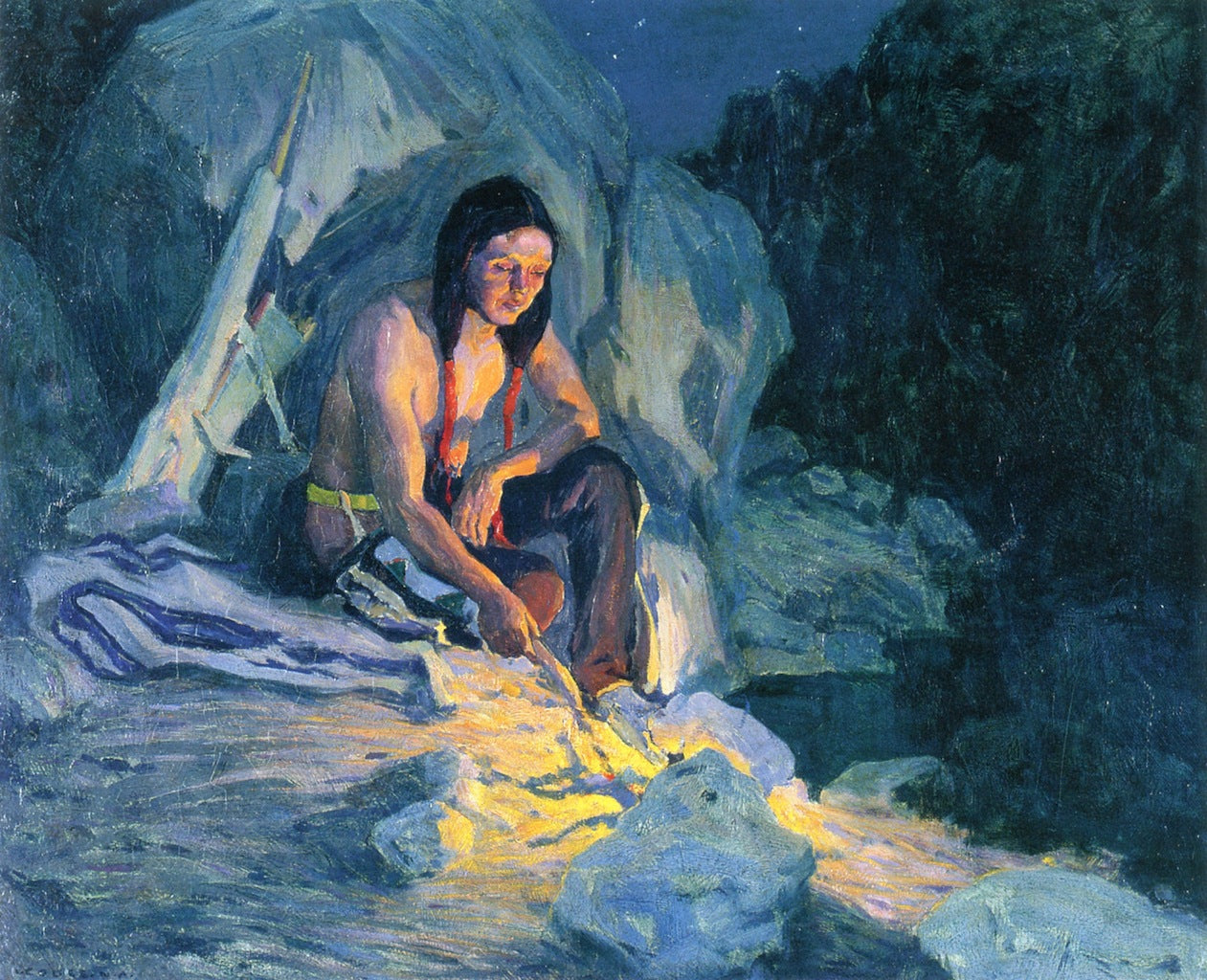 The Camping Place, vintage artwork by Eanger Irving Couse, 12x8" (A4) Poster