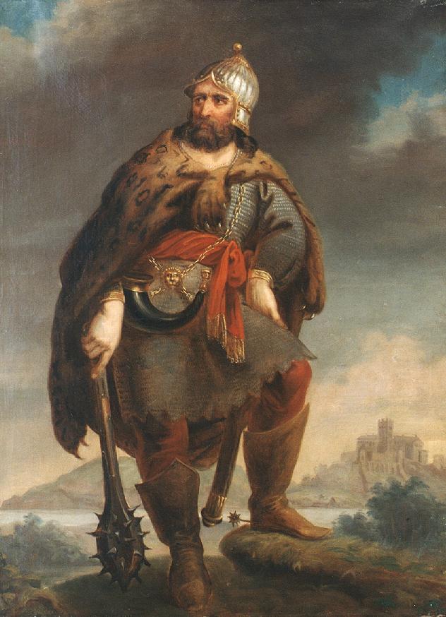 Ancient Hungarian in Front of a Castle, vintage artwork by Mihály Vorossipkas Kovács, A3 (16x12") Poster Print