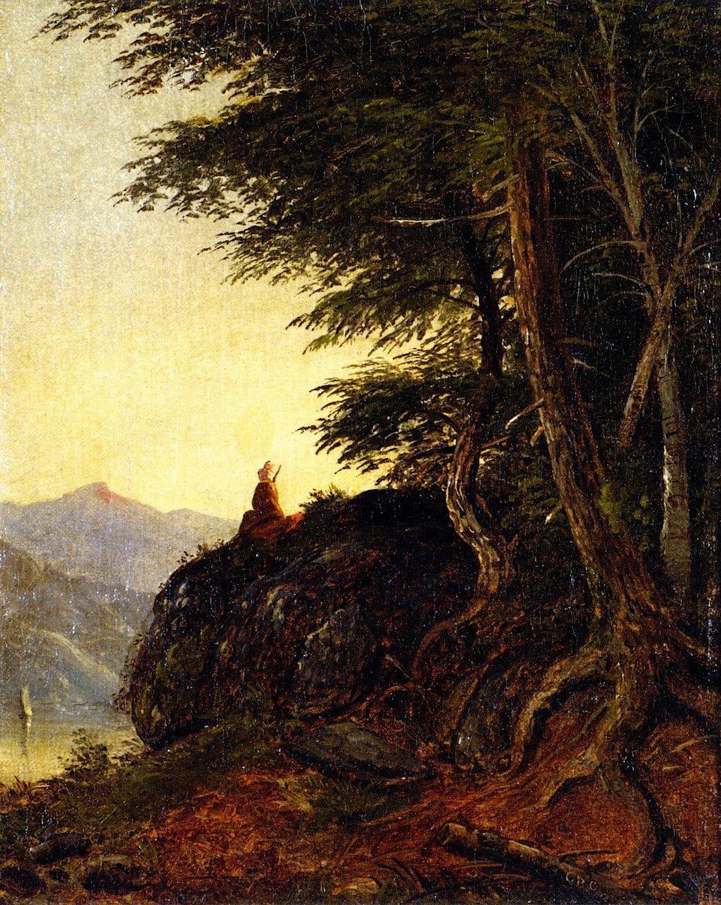 Landscape with Native American on a Cliff, vintage artwork by Christopher Pearse Cranch, A3 (16x12") Poster Print