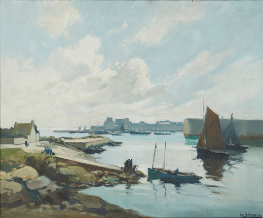 Voiliers sortant du port, vintage artwork by Henri Alphonse Barnoin, 12x8" (A4) Poster
