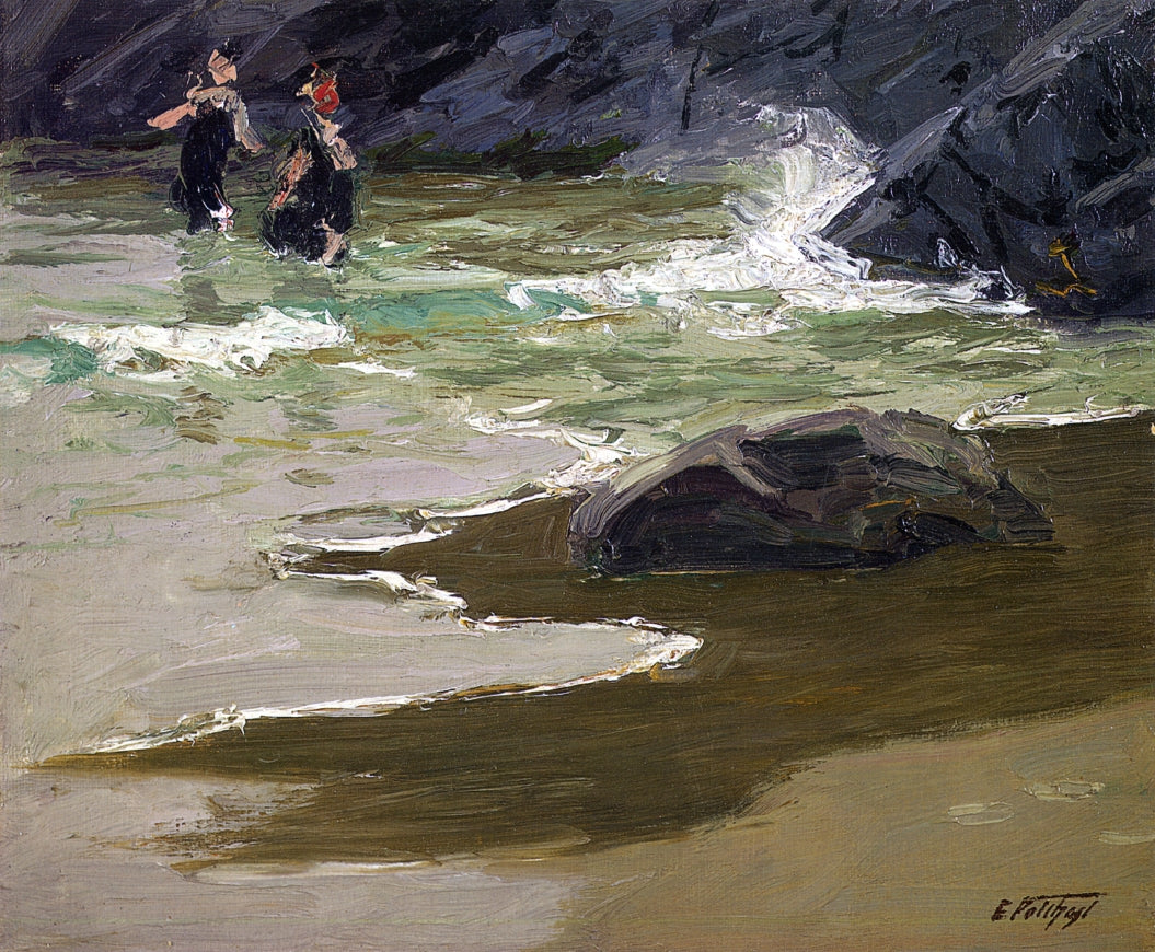 Bathers by  a Rocky Coast, vintage artwork by Edward Henry Potthast, 12x8" (A4) Poster