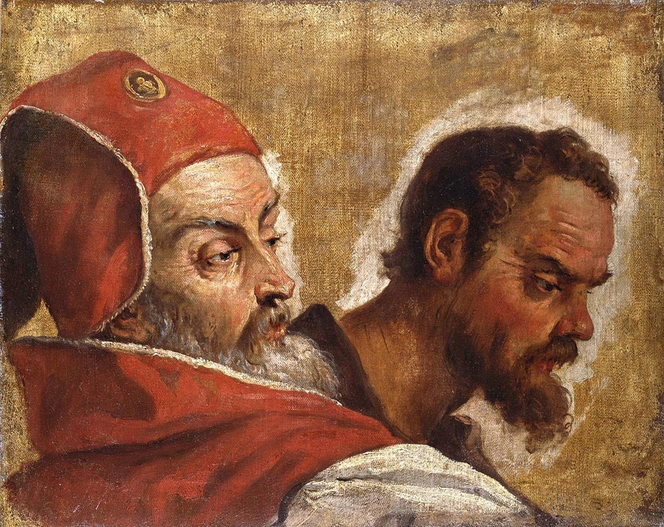 Heads of Two Men: A Scribe or Pharisee and an Apostle?, vintage artwork by Sebastiano Ricci, 12x8" (A4) Poster