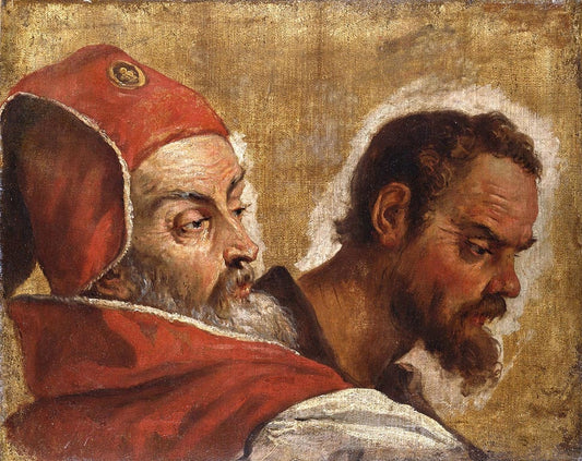 Heads of Two Men: A Scribe or Pharisee and an Apostle?, vintage artwork by Sebastiano Ricci, 12x8" (A4) Poster