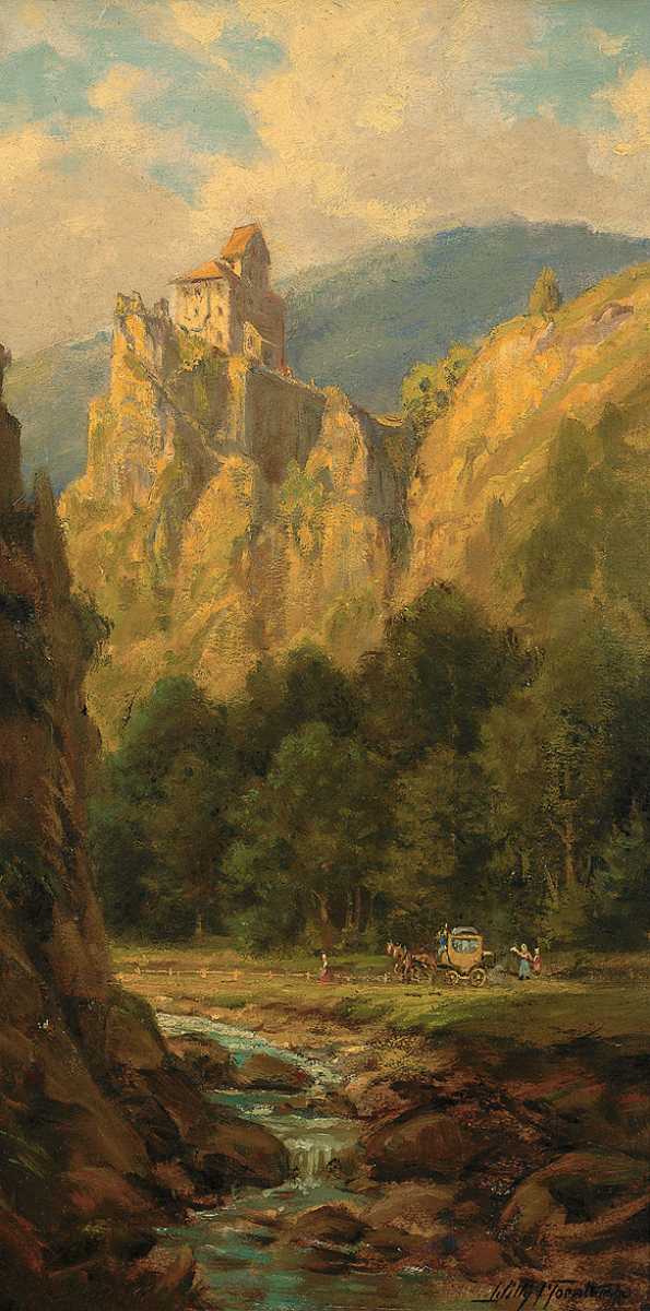 Castle on the River, vintage artwork by Willy Moralt, 12x8" (A4) Poster