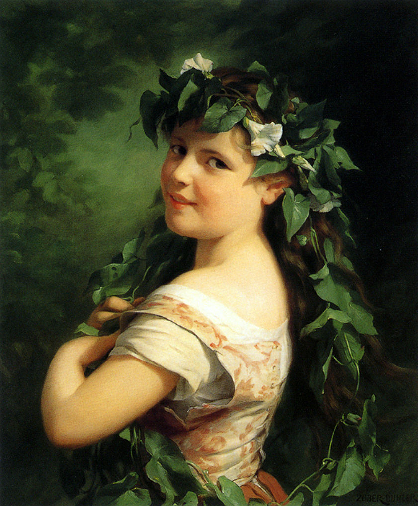 Girl With Wreath, vintage artwork by Fritz Zuber-Buhler, 12x8" (A4) Poster