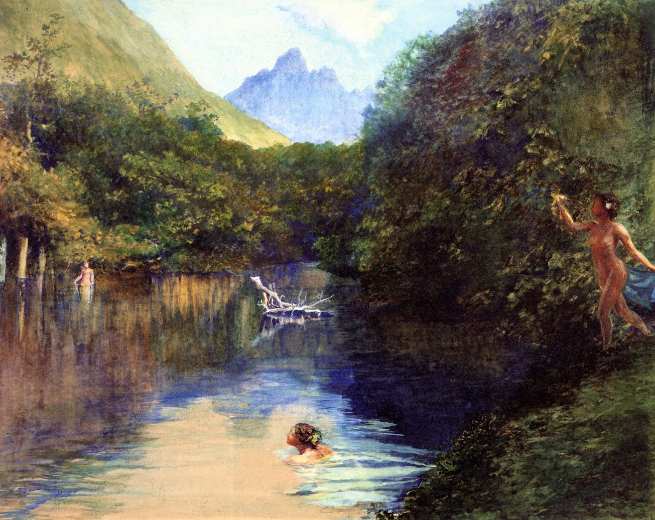 Ford at the Upper End of the Vai-te-piha (Tautira River), Tahiti, 1891, vintage artwork by John La Farge, 12x8" (A4) Poster