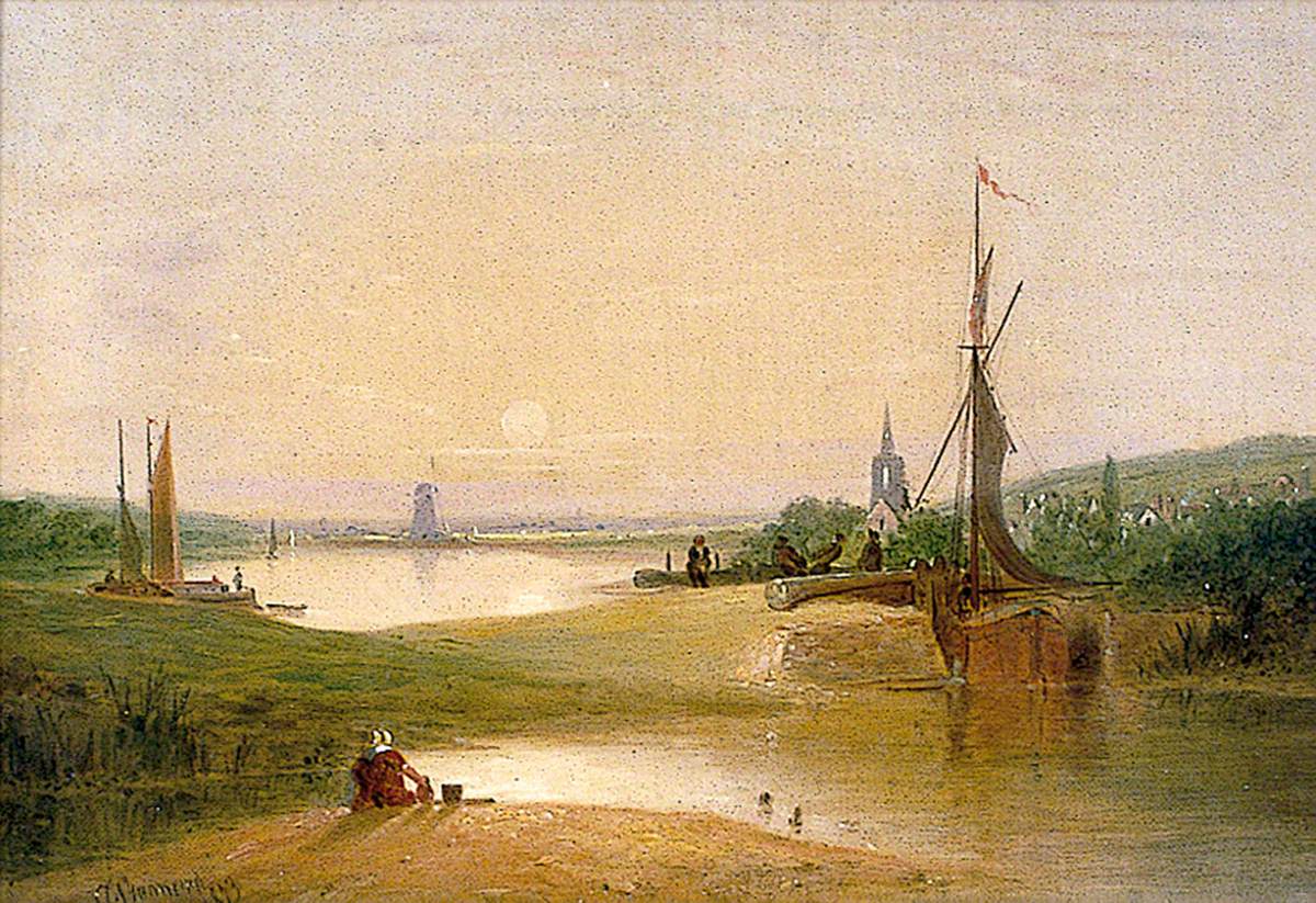 River Scene with Lock, vintage artwork by Alfred Stannard, A3 (16x12") Poster Print
