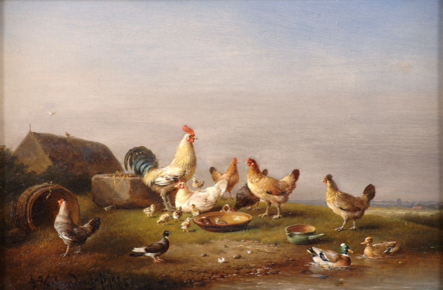 Fowl by  the Pond, vintage artwork by Francois van Severdonck, A3 (16x12") Poster Print