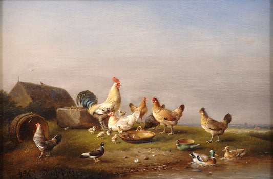 Fowl by  the Pond, vintage artwork by Francois van Severdonck, A3 (16x12") Poster Print