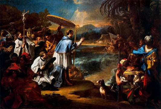 The Miracle of St. Toribio, Archbishop of Lima, vintage artwork by Sebastiano Conca, 12x8" (A4) Poster