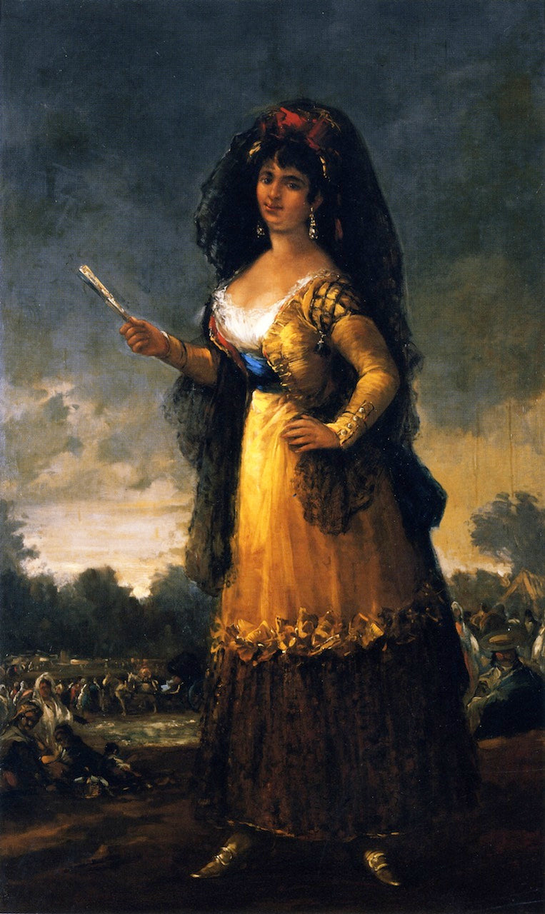 Maja with Closed Fan, vintage artwork by Eugenio Lucas Villamil, 12x8" (A4) Poster