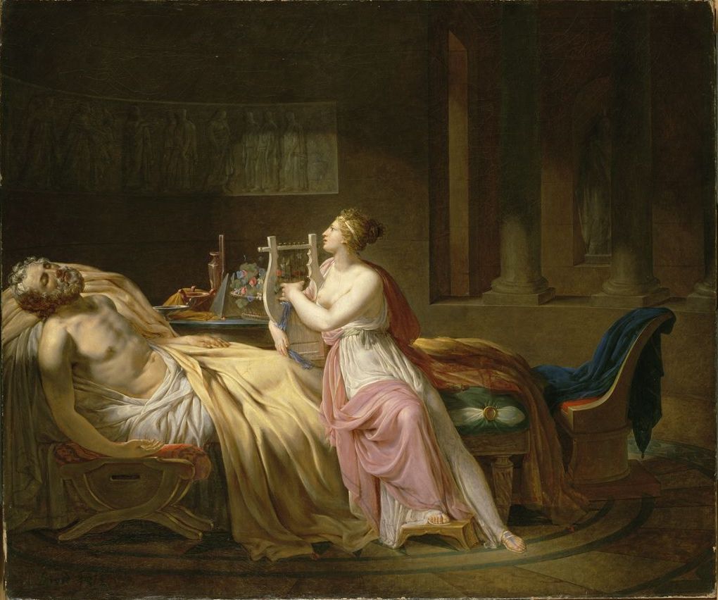 Homer and Calliope, vintage artwork by Attributed to Jacques-Louis David, 12x8" (A4) Poster