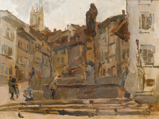 Fontaine St Anne, Fribourg, Switzerland., vintage artwork by Isaac Israels, 12x8" (A4) Poster
