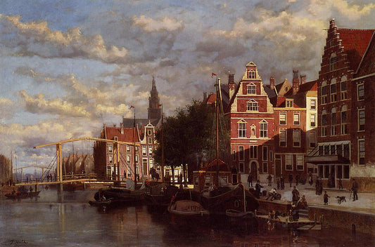 A Canal in Amsterdam, vintage artwork by Johannes Frederik Hulk, 12x8" (A4) Poster