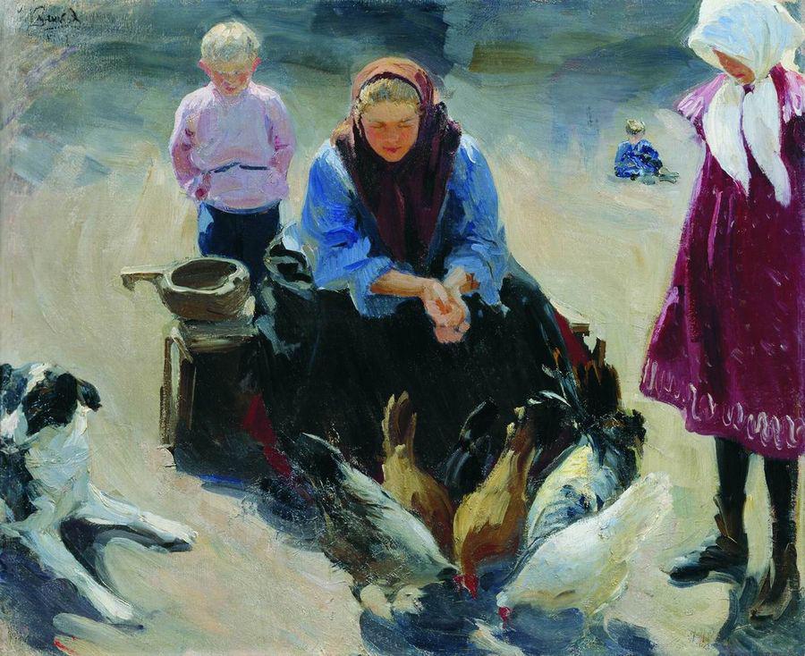 Feeding the Chickens by Ivan Kulikov,16x12(A3) Poster