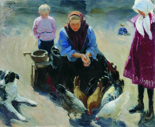 Feeding the Chickens by Ivan Kulikov,16x12(A3) Poster