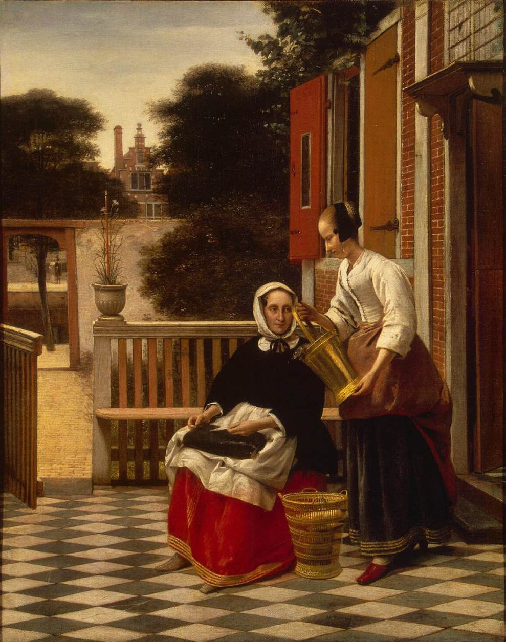 Woman and Maid, vintage artwork by Pieter de Hooch, 12x8" (A4) Poster