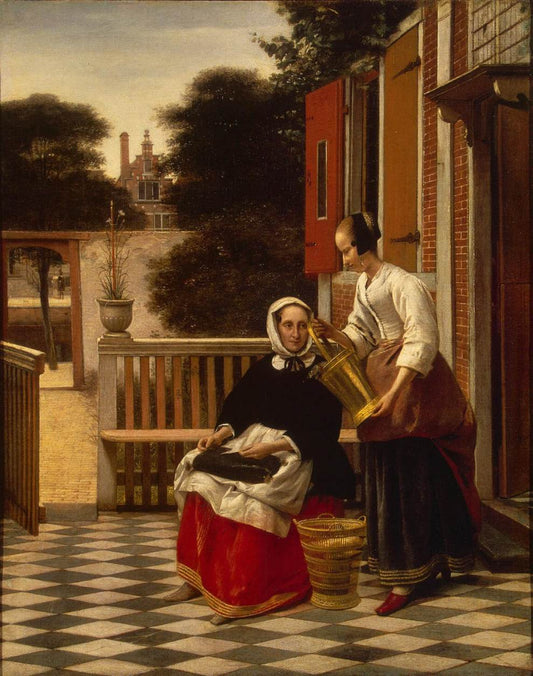 Woman and Maid, vintage artwork by Pieter de Hooch, 12x8" (A4) Poster