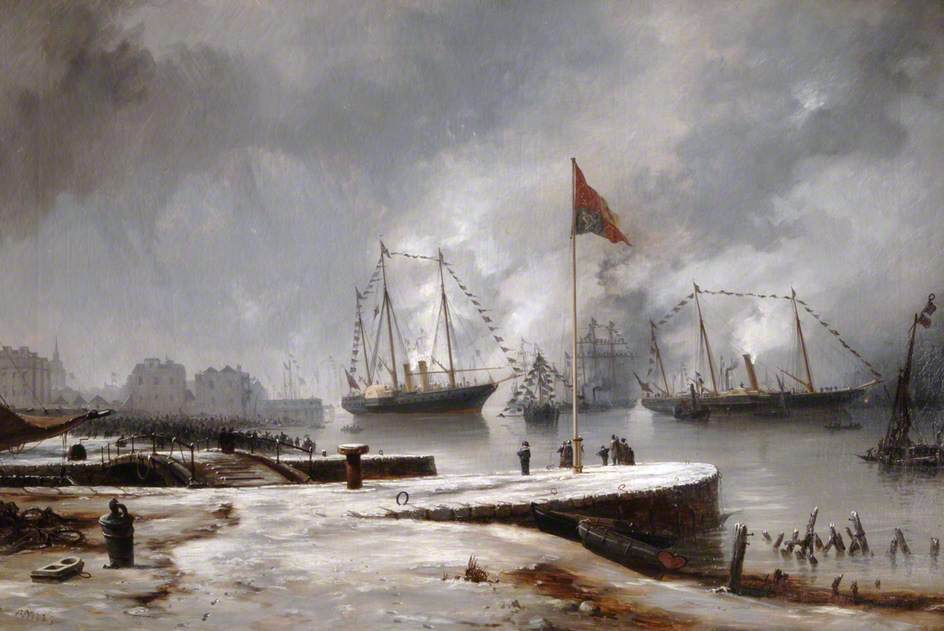 The Departure from Gravesend of HRH Princess Royal...., vintage artwork by Richard Henry Nibbs, A3 (16x12") Poster Print