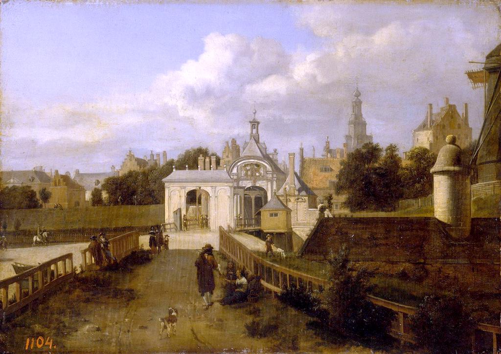 St Antony Gates in Amsterdam, vintage artwork by Adriaen van de Velde, 12x8" (A4) Poster