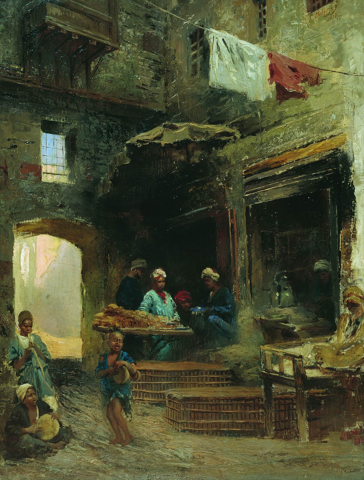 A Cairene Courtyard, vintage artwork by Konstantin Yegorovich Makovsky, 12x8" (A4) Poster