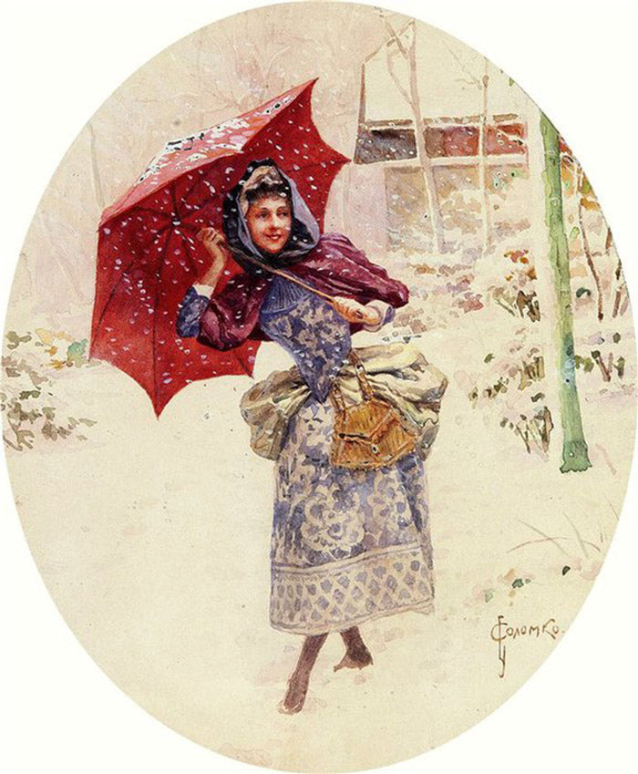 The First Snow, vintage artwork by Sergei Solomko, 12x8" (A4) Poster