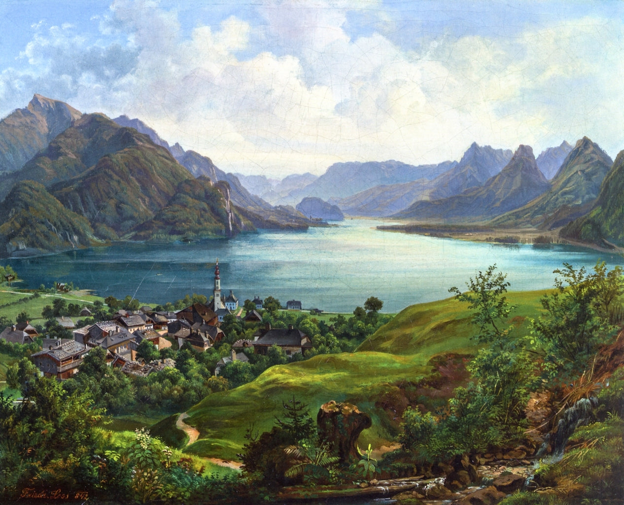 Lake Wolfgang with View of St. Gilgen, vintage artwork by Friedrich Loos, A3 (16x12") Poster Print