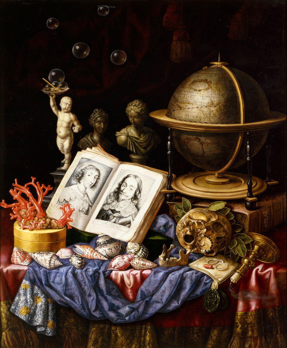 Allegory of Charles I of England and Henrietta of France in a Vanitas, vintage artwork by Carstian Luyckx, 12x8" (A4) Poster