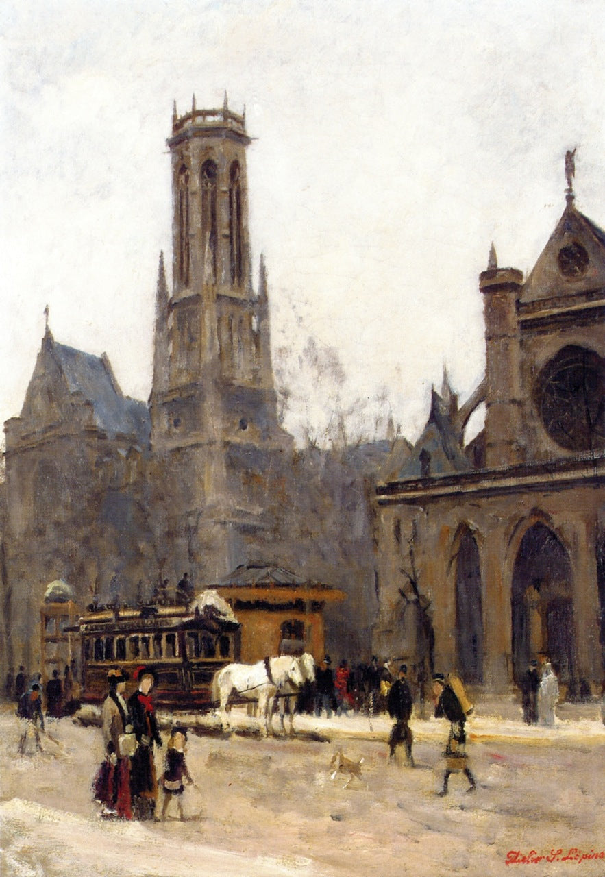 La Place Saint-Germain l'Auxerrois, vintage artwork by Stanislas Lepine, 12x8" (A4) Poster